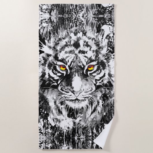 グレータイガービーチタオルカラフル – タイガースケッチ ビーチタオル (正面)