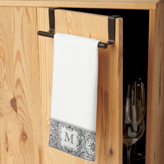 グレータイル地中海のパーソナルカスタムモノグラム キッチンタオル (三つ折り)