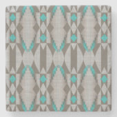 グレータウペアクアターコイズティール(緑がかった色)ブルートライバルアート ストーンコースター (正面)