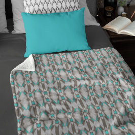 グレータウペアクアターコイズブルートライバルアートパターン フリースブランケット