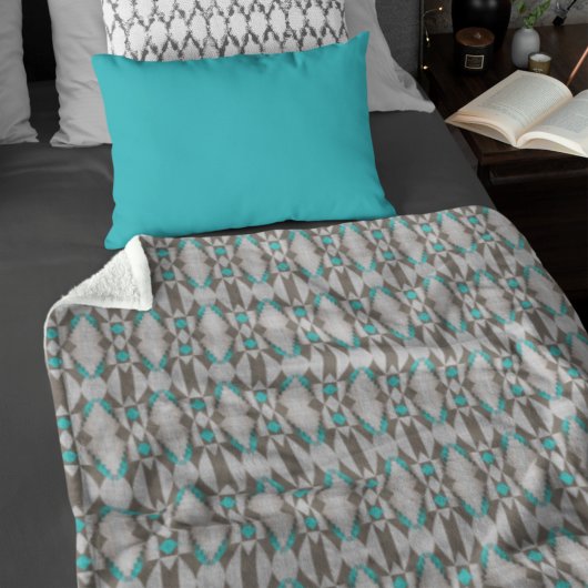 グレータウペアクアターコイズブルートライバルアートパターン フリースブランケット