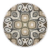 グレータウペオークレブラウンベージュエスニック族アート セラミックノブ (正面)