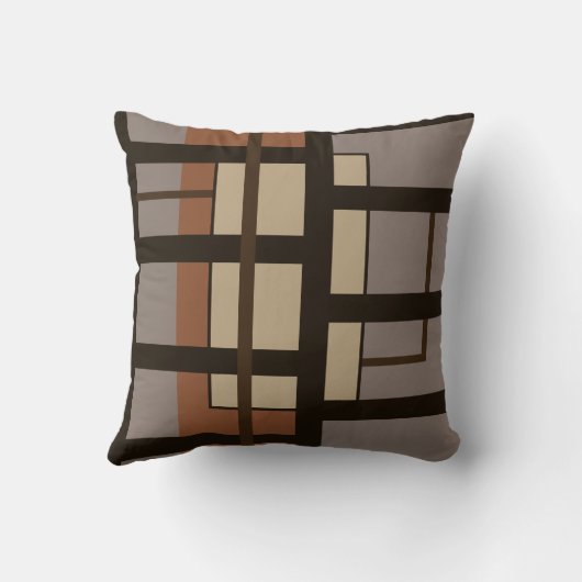 グレータウペダークブラウン&ベージュジオメトリックデザイン クッション (裏面)