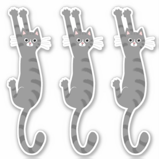 グレータビーぶら下がったキャット おもしろい| Grayストライプの Cat シール (正面)