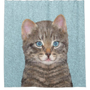 グレータビー絵画キャット – かわいいオリジナルの猫アート シャワーカーテン