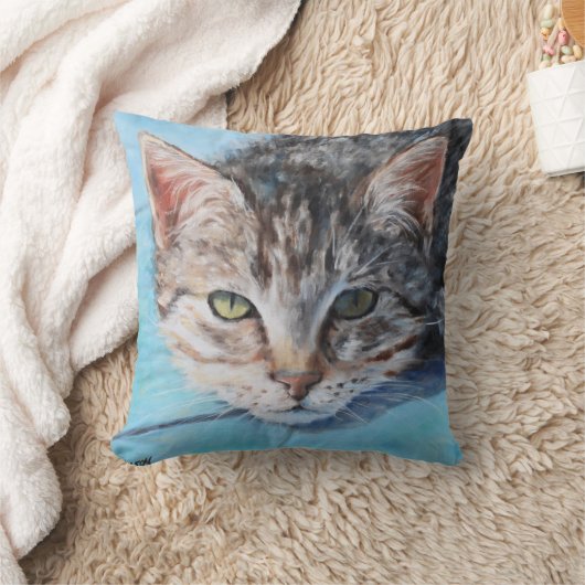 グレータブビーキャットアイズファインアート クッション (ブランケット)