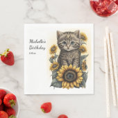 グレータブビーキャットキットヒマワリ誕生日 スタンダードランチョンナプキン (インサイチュ)