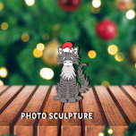 グレータブビーキャットクリスマスペットオーナメント 写真彫刻オーナメント<br><div class="desc">可愛くてフワフワでグレーのタビーキャットグラフィックで青い目をして、クリスマスに赤と白のサンタ帽をかぶった。グラフィックの種類： Lori@SaltTownStudio</div>