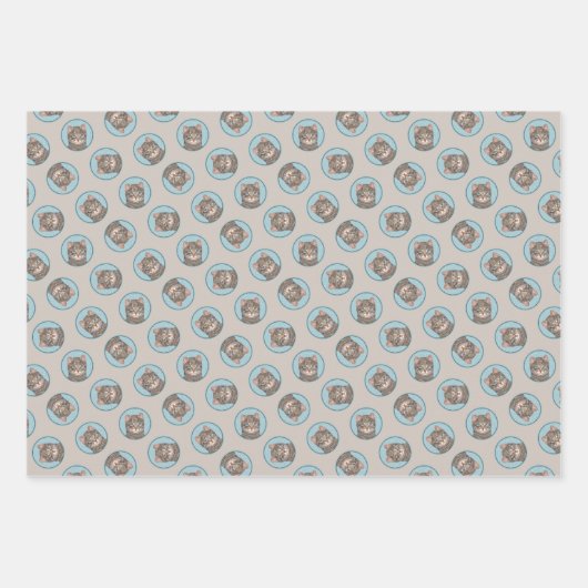 グレータブビーキャットポートレート絵を描ズキュートオリジナルアート ラッピングペーパーシート (正面2)