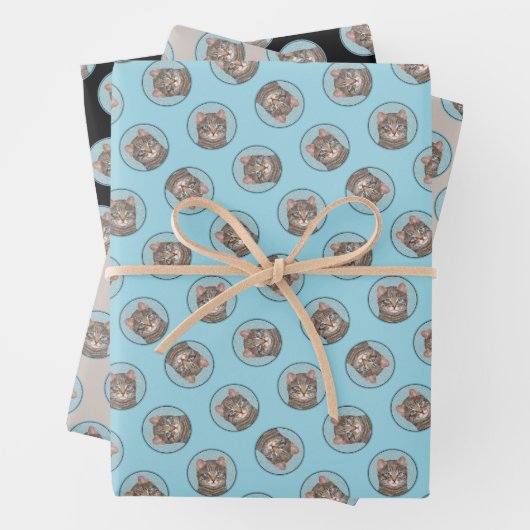 グレータブビーキャットポートレート絵を描ズキュートオリジナルアート ラッピングペーパーシート (インサイチュ)