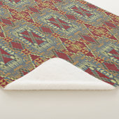 グレータンブラウンオークレーアイボリーレッドトライバルアートパターン シェルパブランケット (3/4)