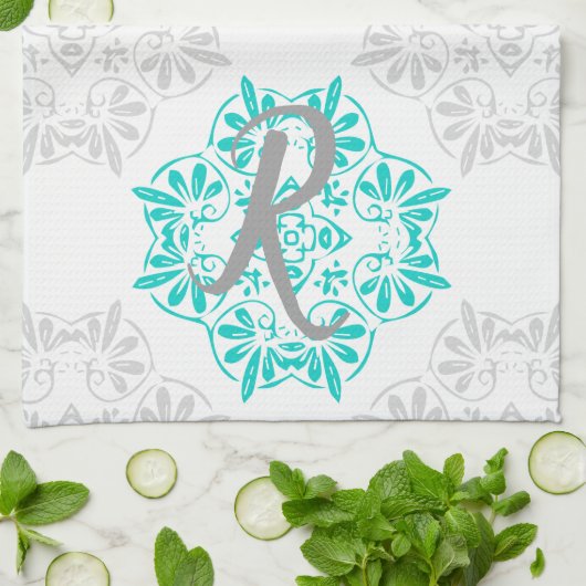 グレーターコイズモダン万華鏡のように千変万化するパターンダマスクパターン キッチンタオル (折り畳み)