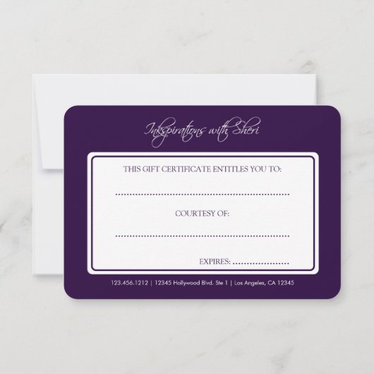 グレーダマスクとナス紫のギフト証明書 (裏面)