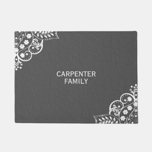 グレーダマスクとホワイトフローラレース ドアマット (正面)