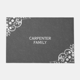 グレーダマスクとホワイトフローラレース ドアマット