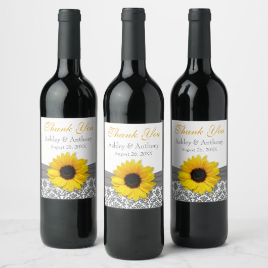 グレーダマスクイエローサンフラワー結婚ズありがとう ワインラベル (ボトル)