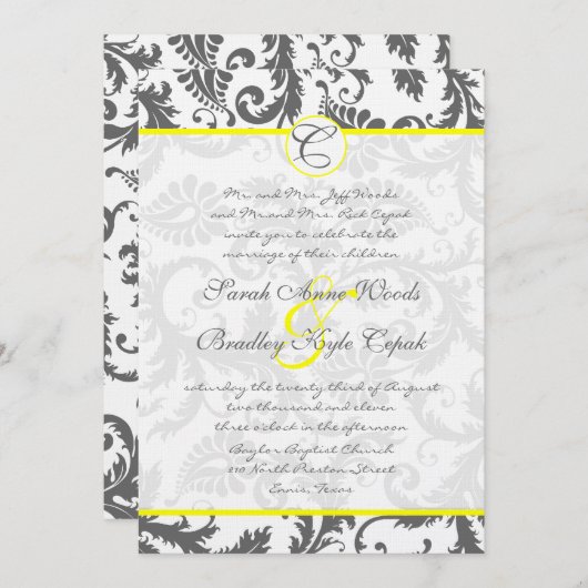 グレーダマスクスワーズバイライトイエロー結婚式招待状 招待状 (正面/裏面)