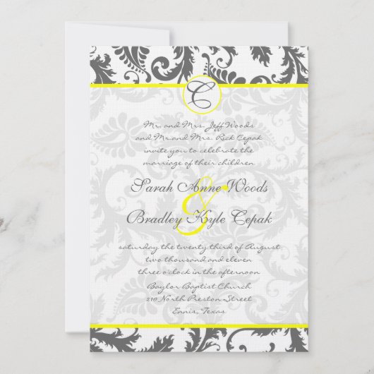 グレーダマスクスワーズバイライトイエロー結婚式招待状 招待状 (正面)