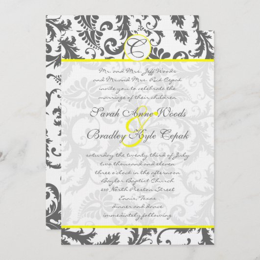 グレーダマスクスワーズバイライトイエロー結婚式招待状 招待状 (正面/裏面)