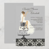 グレーダマスクブルネットブライドブライダルシャワー 招待状 (正面/裏面)