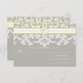 グレーダマスク渦巻き明るい黄色の結婚式RSVP 出欠カード (正面/裏面)