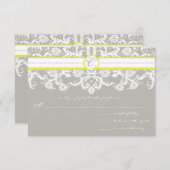 グレーダマスク渦巻き明るい黄色の結婚式RSVP 出欠カード (正面/裏面)