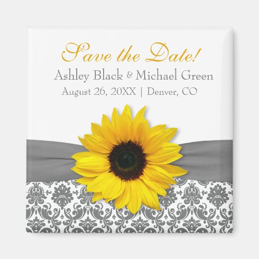 グレーダマスク黄色ひまわり結婚式の日付を保存 マグネット (正面)