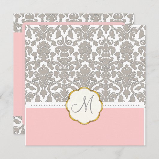 グレーダマスク+ピンクアクセント結婚式招待状 招待状 (正面/裏面)