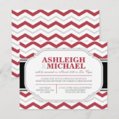 グレーチェックと赤のジグザグ模様の結婚式の披露宴のみの案内 招待状 (正面/裏面)