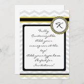 グレーチェベロンと黄色のモノグラストライプムカード 招待状 (正面/裏面)