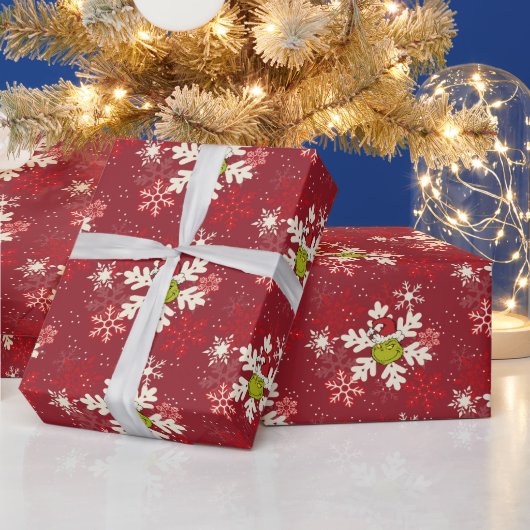 グレーチングレッド雪片パターン ラッピングペーパー (クリスマス)