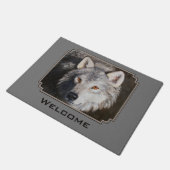 グレーティンバーウルフ顔ポートレート ドアマット (アングル)
