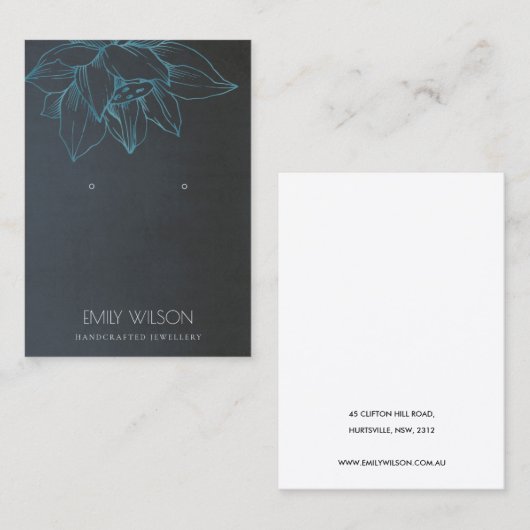 グレーティール（緑がかった色）ブルーロータスシンプルイヤリングディスプレイ 名刺 (正面/裏面)