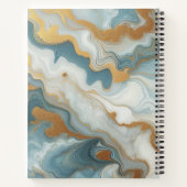 グレーティール(緑がかった色)ブルー金ゴールドマーブルアートパターン ノートブック (裏面)