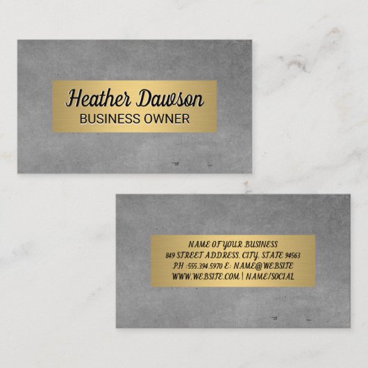 グレーテクスチャとメタル金ゴールドルクス 名刺 (正面/裏面)