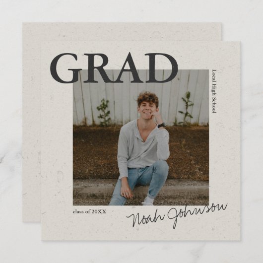 グレーテクスチャエフェクトのグラデーション写真 招待状 (正面/裏面)