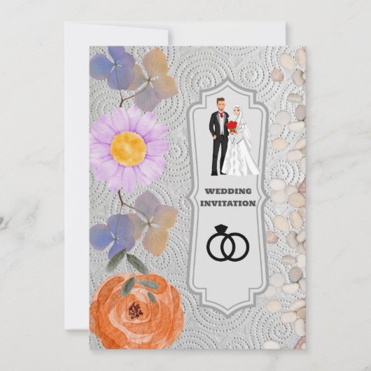 グレーテクスチャフローライスラム結婚式招待状 招待状 (正面)