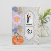 グレーテクスチャフローライスラム結婚式招待状 招待状 (スタンド正面)