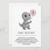 グレーディノウィズピンクバルーンイラストレーション誕生日 招待状 (正面/裏面)