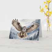 グレートグレイ来フクロウが上陸を目指す空白の カード (黄色い花)