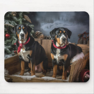 グレートスイスマウンテン 雪のそり クリスマス マウスパッド