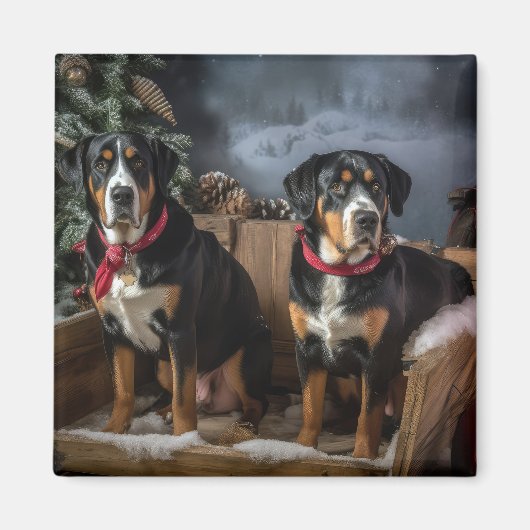 グレートスイスマウンテン 雪のそり クリスマス マグネット (正面)