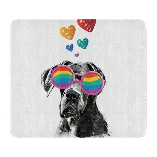 グレートダネドッグとハートバレンタインデー カッティングボード (正面)