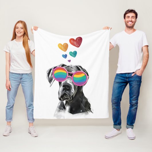 グレートダネドッグとハートバレンタインデー フリースブランケット (インサイチュ)