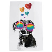 グレートダネドッグとハートバレンタインデー ミディアムペーパーバッグ (裏面)