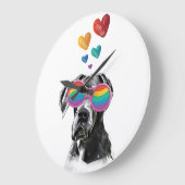 グレートダネドッグとハートバレンタインデー ラージ壁時計 (傾斜)