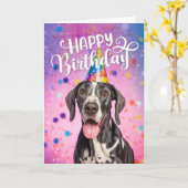 グレートダネドッグハッピーバースデー カード (黄色い花)