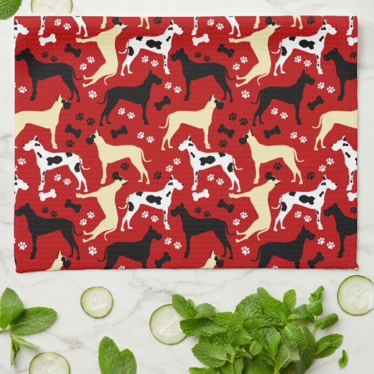 グレートダネハーレクインフェイムブラックダネス キッチンタオル (折り畳み)