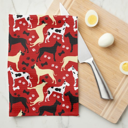 グレートダネハーレクインフェイムブラックダネス キッチンタオル (四つ折り)