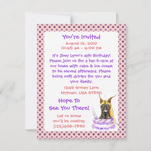 グレートダネファウンお誕生日ケーキ 招待状 (裏面)